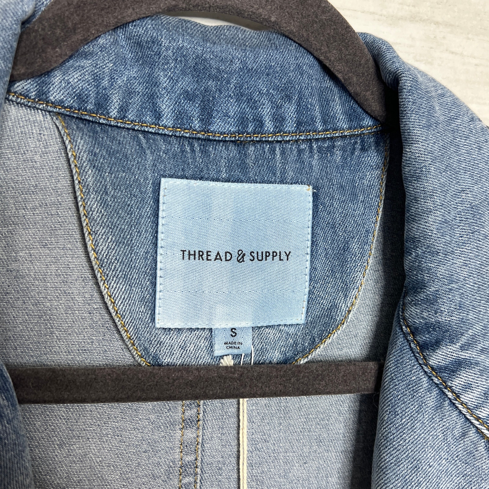 Thread & Supply Denim Blazer Jean Jacket Small Blue Open Front Lightweight — image 4 of 8